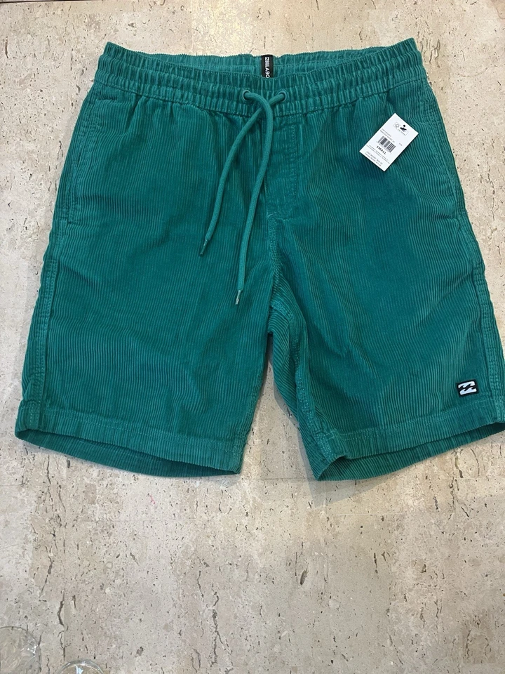 Billabong Men's Small Teal Green Corduroy Mike EW Shorts Elastic Drawstring