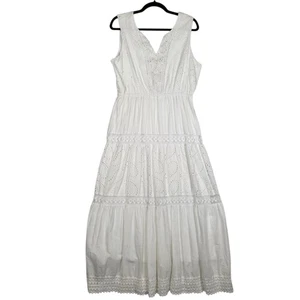 Reba Eyelet Crochet Dress Women's Large White Tiered Maxi Lace Ruffled Boho - Picture 1 of 12