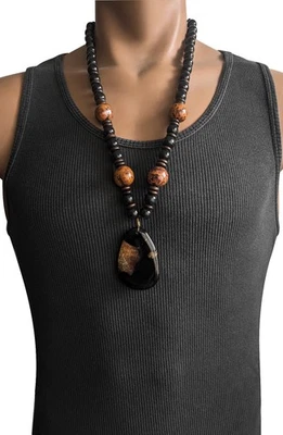 Collar colgante de piedra de ágata para hombre con cuentas hecho a mano artesano masculino 29" Foto 1 de 4