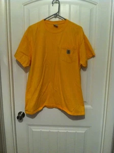 Carhartt Men's Short Sleeve Pocket Tee L Shirt Crew Neck Yellow Solid Stained - Picture 1 of 6