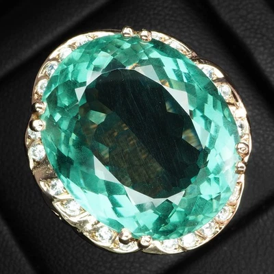 925 Sterling Silver Rose Gold Rings Striking Teal Green Tourmaline Oval 23.20Ct - Image 1 of 4