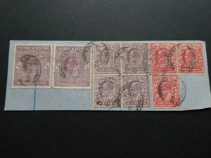 GB 1907 KEDV11 PIECE WITH 2 X 2/6d, 3 x 1d, 4 x6d - PERFIN "AE" WITH LOMBARD PMK - Picture 1 of 3