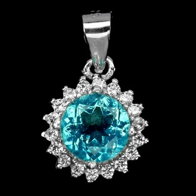 Colgante de plata de ley 925 redondo topacio azul paraiba 6 mm joyas de piedras preciosas Foto 1 de 4