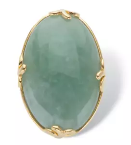 GENUINE GREEN JADE OVAL CABOCHON COCKTAIL GP RING 18K GOLD 6 7 8 9 10 - Picture 1 of 2
