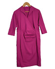 Winser London Grace Miracle Dress Ruched Purple 14 UK V Neck 1/2 Sleeve Stretch