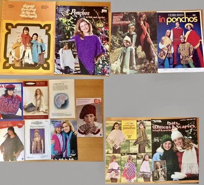 Ponchos Hats Scarves Mittens Knitting & Crochet Pattern Lot - Image 1 of 4