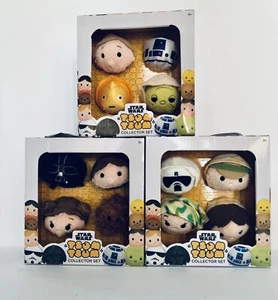 New Lot Of 3 Disney TSUM TSUM Star Wars Collector Set Darth Vader, Han Solo R2D2 - Picture 1 of 11