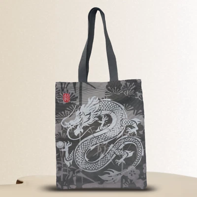 Durable Reusable Tote Bag with Dragon, Eco-friendly Shopping Bag Made of Cotton - Image 1 of 4