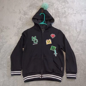 Jinx Minecraft Black Hoodie Sweatshirt Graphic Print Pom Pom Full Zip Size 14-16 - Picture 1 of 18