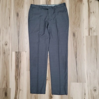 Calça social masculina Ermenegildo Zegna 34x33 cinza escuro xadrez conforto calças de lã - Imagem 1 de 4