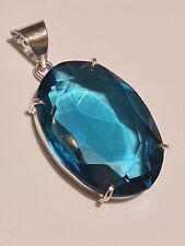 925 Silver Blue topaz Gemstone Pendant. Stunning! Faceted     2506
