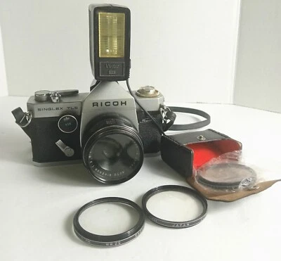 Câmera Vintage Ricoh Singlex TLS 35mm com Acessórios Precisa Carregar Como Está - Imagem 1 de 4