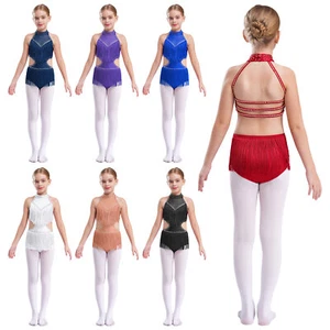 Niños Niñas Ropa de Baile Figura Patinaje sobre Hielo Leotardo Samba Body Sin Espalda Moderno - Imagen 1 de 57