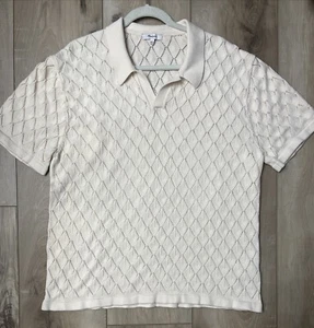 Madewell Johnny Collar Sweater Polo Shirt Diamond Stitch Ivory Size Large - Picture 1 of 7