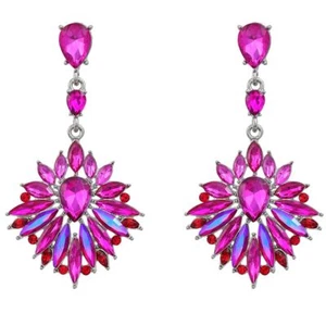 Women Boho Sexy Statement Large Green Colorful Pink Rhinestones Elegant Earrings - Picture 1 of 5