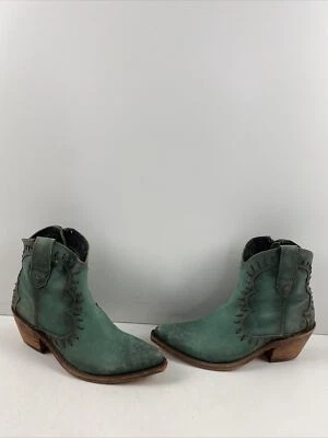 Liberty Black Green Embroidered Leather Pointed Toe Western Booties Women’s 9 - Image 1 of 4