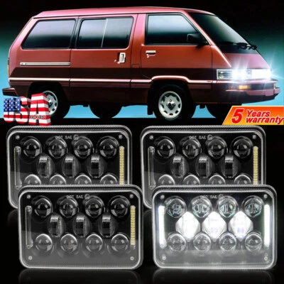 Faros proyectores LED rectangulares negros 4 piezas 4x6" Hi/Lo DRL para Toyota Van Camry Foto 1 de 4