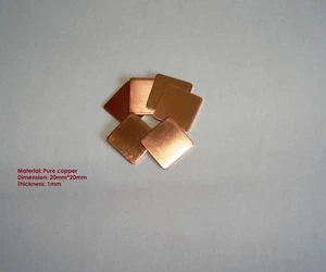 6 Kupferplättchen 20x20x1mm CPU Wärmeleitplättchen GPU RAM Cooling Copper - Bild 1 von 2
