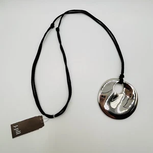 J.Jill Silver Pendant Necklace Adjustable Black Cord Modern Minimalist Jewelry - Picture 1 of 7