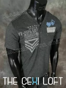 Herren Freizeit Sport T-Shirt anthrazitgrau mit Militär Grafik Streifen VERTIKAL - Bild 1 von 6