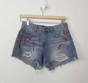 DOTTI Womens Shorts Size 8 Blue Distressed Denim with Embroidered Detail - Picture 1 of 5