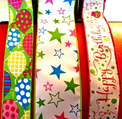 Paquete de Feliz Cumpleaños Cinta con Cable 3 yardas de cada 9 yardas totales 1.5" 2.5" Globos Foto 1 de 4