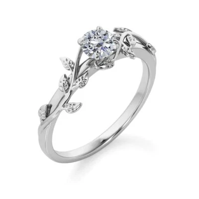 925 Sterling Silver Moissanite Leaf Wedding Engagement Solitaire Ring for Women - Image 1 of 4