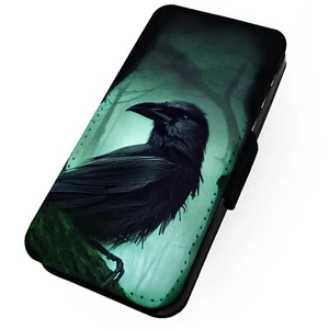 Bedruckte Kunstleder Flip Handyhülle Samsung - Krähe mit Grün - Geschenk süße Vögel - Bild 1 von 8