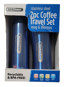 Sub Zero 2pc Stainless Steel Coffee Travel Set Blue 16oz Mug & 17oz Thermos NIP - Picture 1 of 2