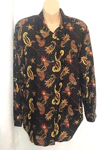 Vintage Hype Women's Paisley Print Button Down Long Sleeve Blouse Size L - Picture 1 of 5