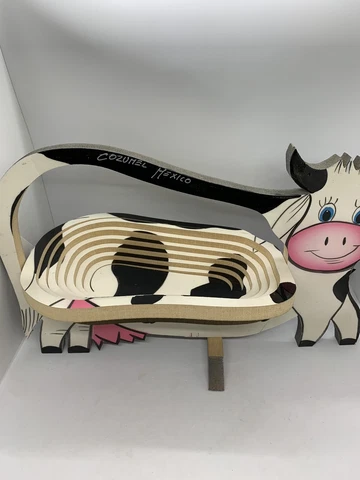 Spiral Cut Solid Wood Hanging Basket Bowl Wooden Collapsible Cow Mexico Cover