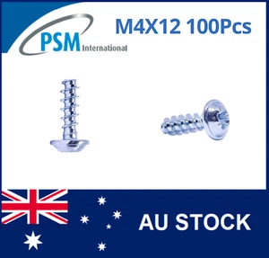 PLASTIC THREAD SCREW M4X12 PAN FLANGE POZI STEEL ZINC PLATED WN1411KB40X12Z X100 - Picture 1 of 4