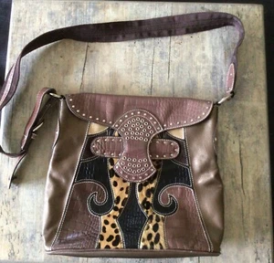 Impulse by Sharif genuine leather Brown, Embroidered, cross body, Purse - Picture 1 of 11