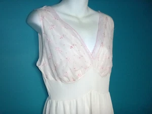 Vtg Van Raalte Off White Goddess Nightgown Chiffon Overlay Bodice Pink Floral S - Picture 1 of 11