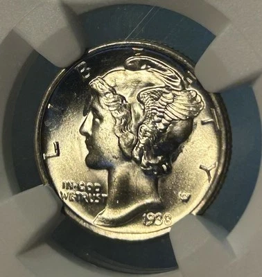 1938-S Mercury Dime 10C NGC MS66 FB Full Bands - Image 1 of 4