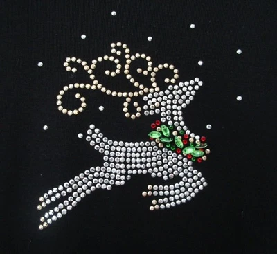 Karen Scott Woman Sz 2x Black Cotton Blend Long Sleeve Beaded Reindeer Top - Image 1 of 4