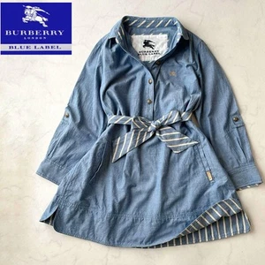 BURBERRY BLUE LABEL peto vaquero mini largo cinta cinturón vestido con logotipo de caballo - Imagen 1 de 21
