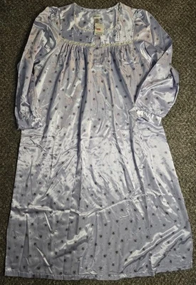 De Colección Delicado Camisón Mujer Satinado Franela Forrado Púrpura Flores Talla Grande Foto 1 de 4