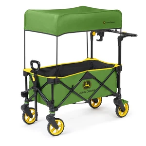 Bright Starts John Deere Pop 'N Ride Wagon with Sun Canopy, Green & Yellow - Picture 1 of 8