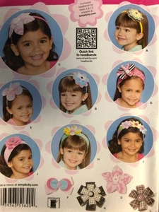NEW SEWING Patterns GIRLS One Size OS Simplicity #1820 Childs Hair Accessories B - Picture 1 of 3