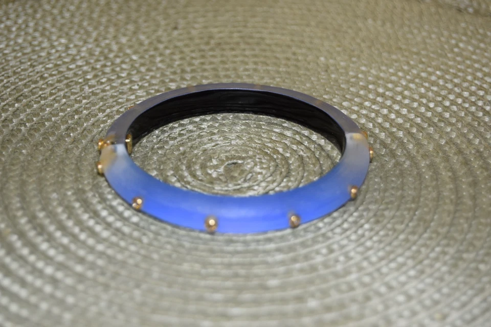 Alexis Bittar Hinged Lucite Bangle Bracelet Aqua Light Blue Gold Plated 2 3/8" - Image 1 of 4