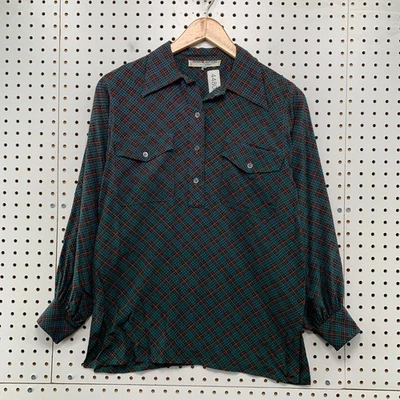 Blusa De Colección Años 60 Saint Laurent Rive Gauche Mujer 38 Verde Tartán Cuadros Seda 70 Foto 1 de 4