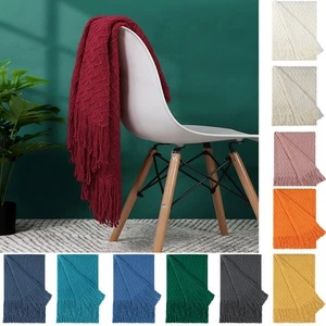 50"x60" Soft Knitted Throw Blanket Bed Sofa Couch Decorative Fringe Wave Pattern - Bild 1 von 15