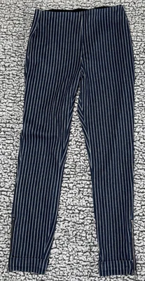 Lysse Ankle Cuff Hem Elastic Waist Stripe Denim Chambray Pant Small Blue Stretch - Image 1 of 4
