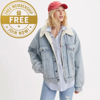 Chaqueta de Camionero Sherpa Años 90 Levi’s, Luz del Sol Mañana - Chaqueta Denim Lavada Ligera Foto 1 de 4