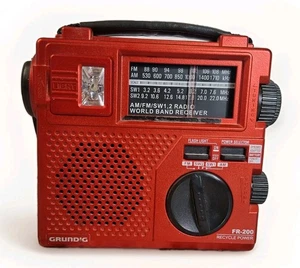 Vtg Grundig Windup FR200 Radio Multi Purpose AM/FM/NOAA/TV-VHS Red  READ  - Picture 1 of 6