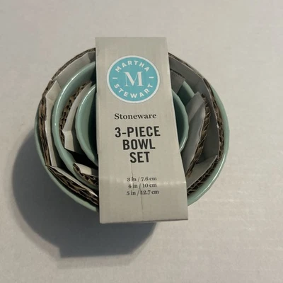 Nuevo en Paquete Juego de 3 Cuencos para Lavavajillas y Micro Resorte Martha Stewart Gres Verde Pascua Foto 1 de 4
