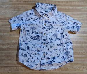 Camisa Janie & Jack Bebé Niño Talla 12-18 Meses Mezcla de Lino Blanca Playa Abotonada - Imagen 1 de 2