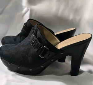 Coach Willow Signature Monogram Logo C Black Platform Mules Clogs US 7B - Picture 1 of 9
