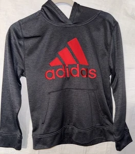 Adidas Youth Hoodie Size Medium 10/12 Gray Red Logo Pullover Sweatshirt - Picture 1 of 4